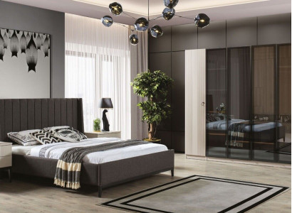 Schlafzimmer Set Bett 2x Nachttische Kleiderschrank moderne Möbel 4tlg